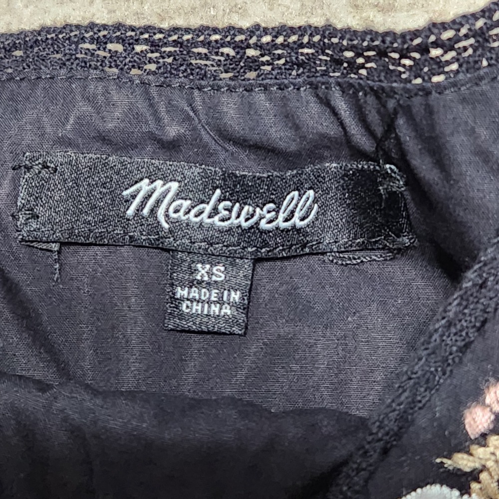 Madewell Black Embroidered Short Sleeve Boho Tunic‎ Top Women's XS - Picture 2 of 7
